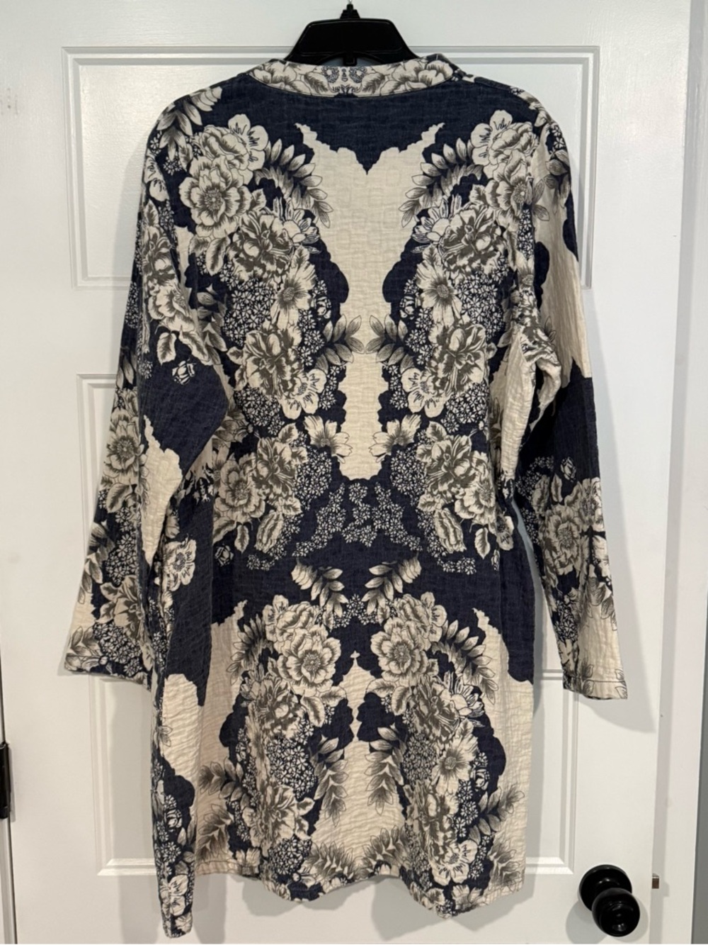 Long Sleeve Floral Print Tunic Dress - Navy & Cream - Picture 2 of 4